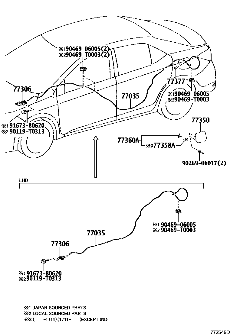 Toyota COROLLA 燃油箱和燃油管 EPC diagram — 773546D