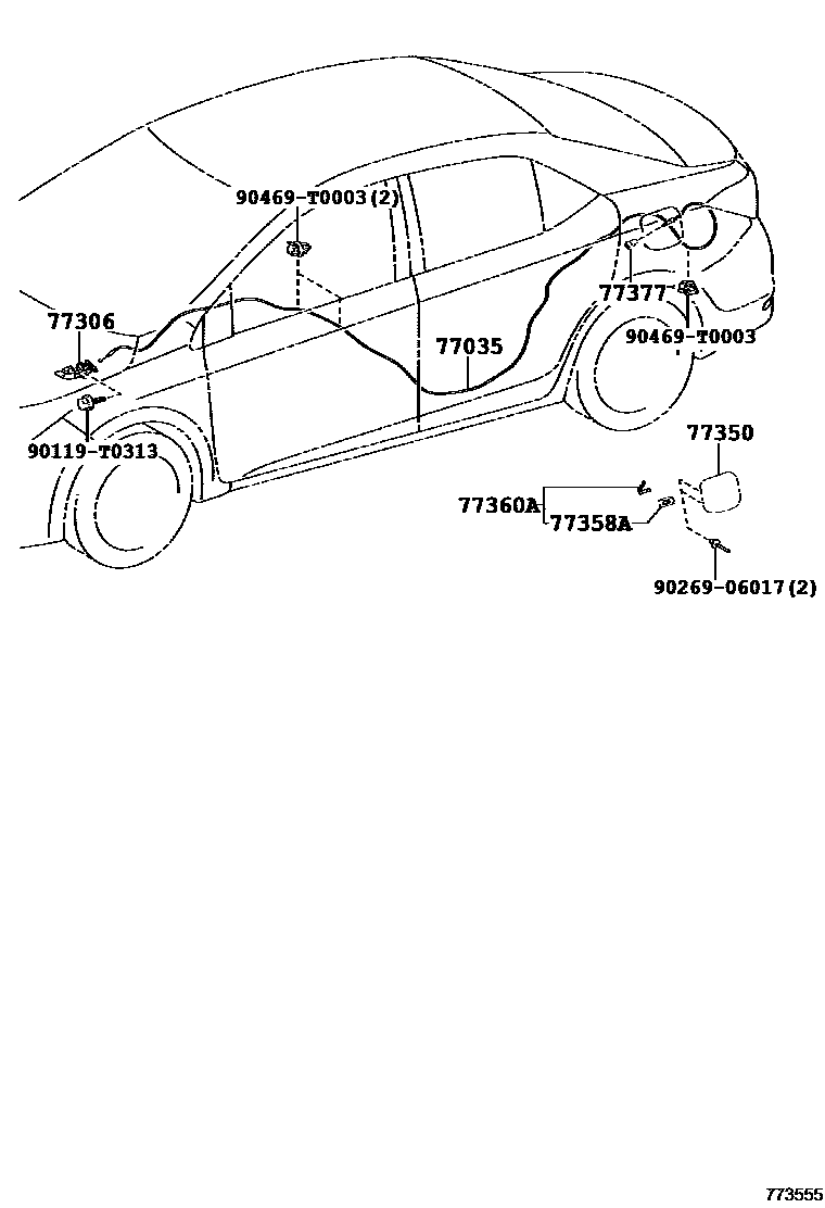 Toyota COROLLA 燃油箱和燃油管 EPC diagram — 773555