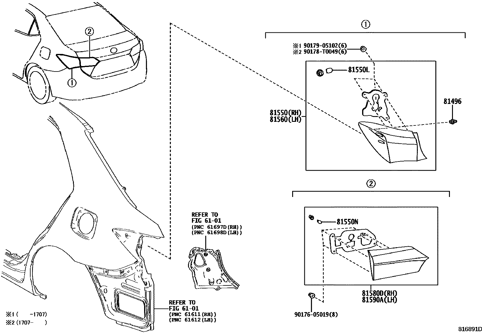 Toyota COROLLA 后组合灯 EPC diagram — 816891D