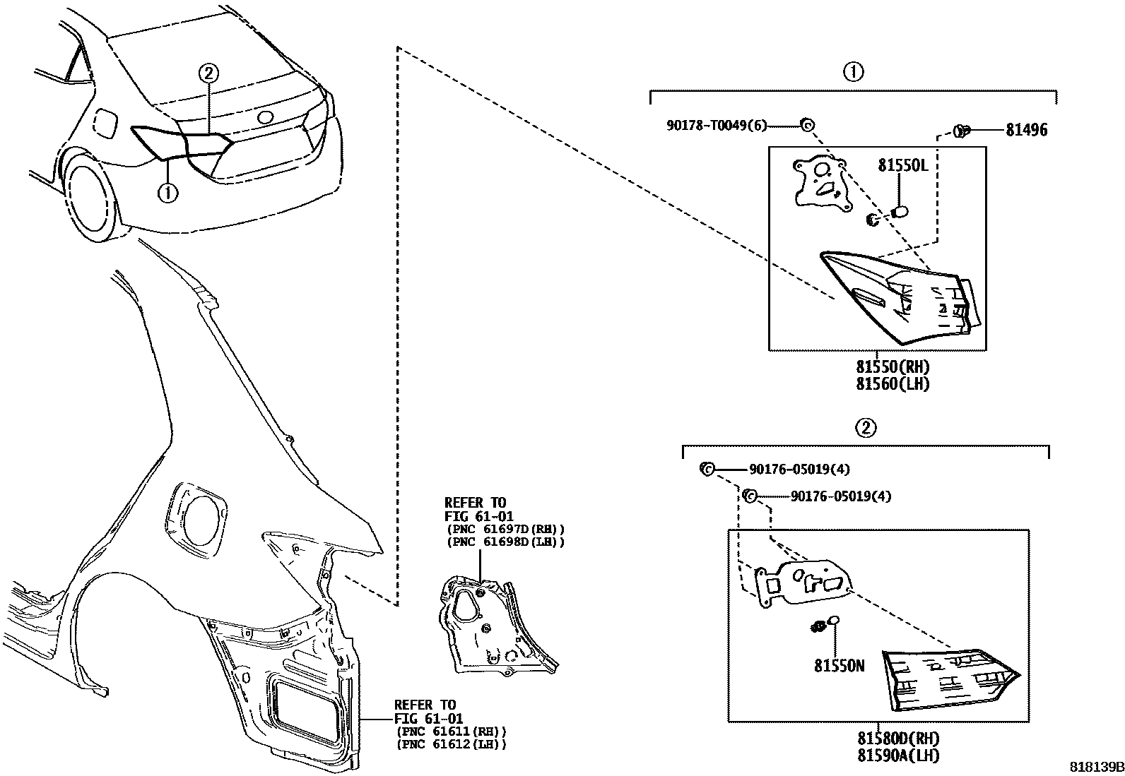 Toyota COROLLA 后组合灯 EPC diagram — 818139B