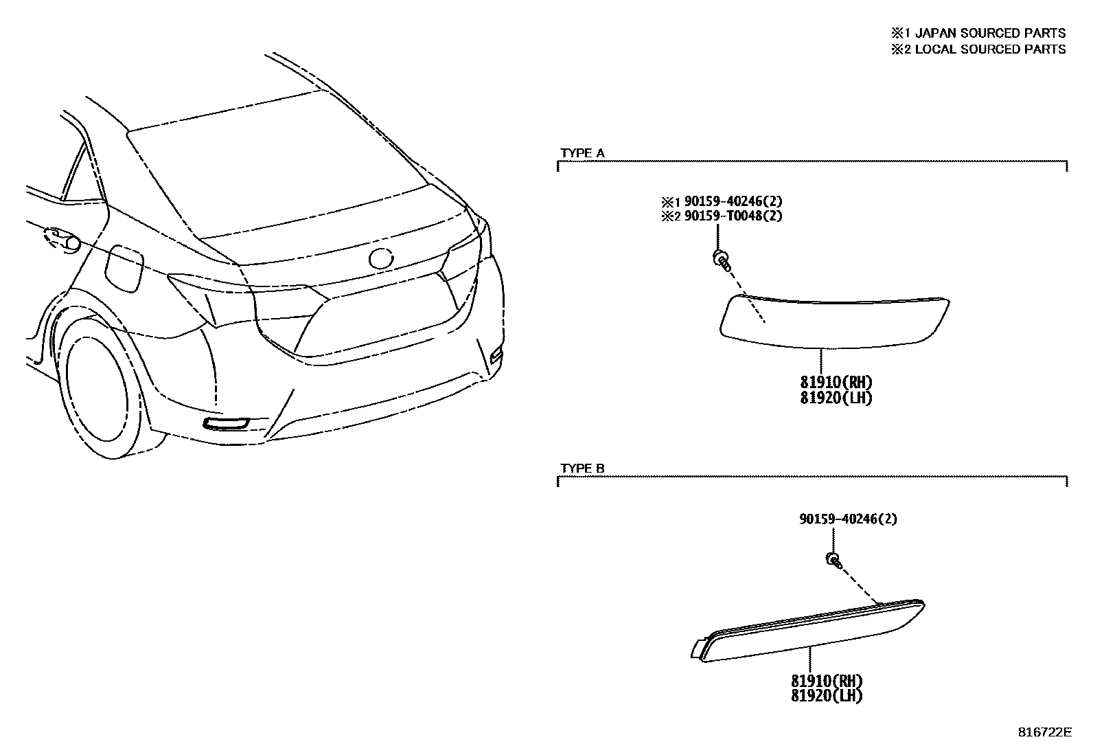 Toyota COROLLA reflector EPC diagram — 816722E