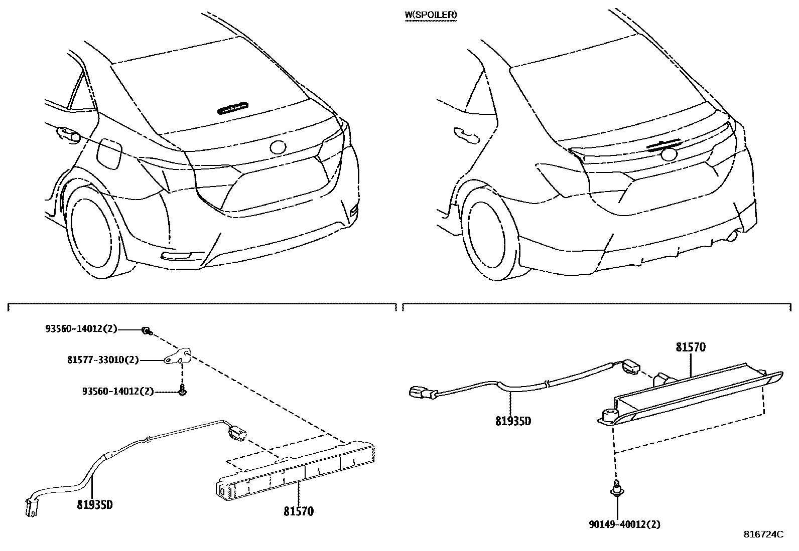 Toyota COROLLA 高位刹车灯 EPC diagram — 816724C