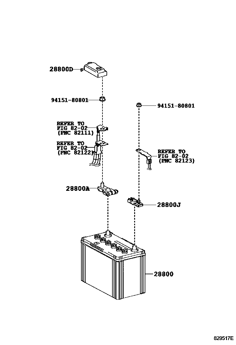 Toyota COROLLA 蓄电池和蓄电池电缆 EPC diagram — 829517E