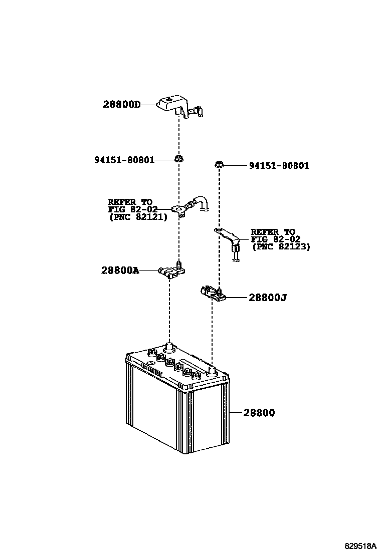Toyota COROLLA 蓄电池和蓄电池电缆 EPC diagram — 829518A