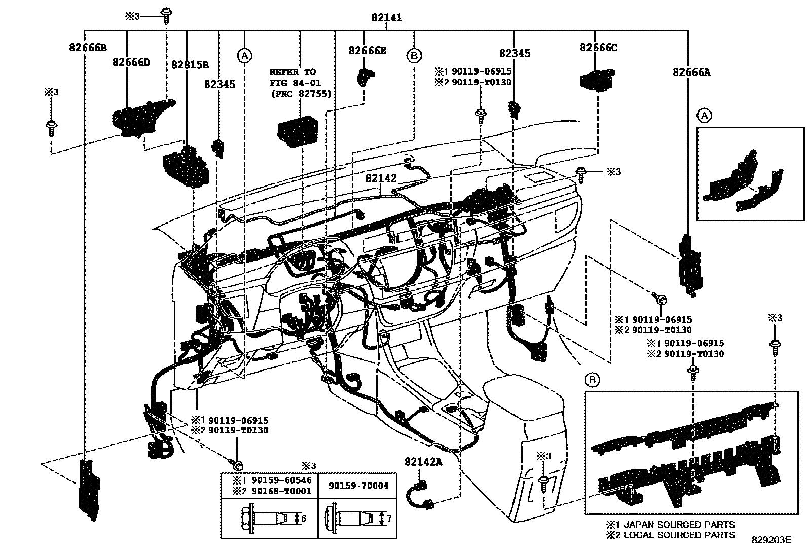 Toyota COROLLA 线束和卡夹 EPC diagram — 829203E