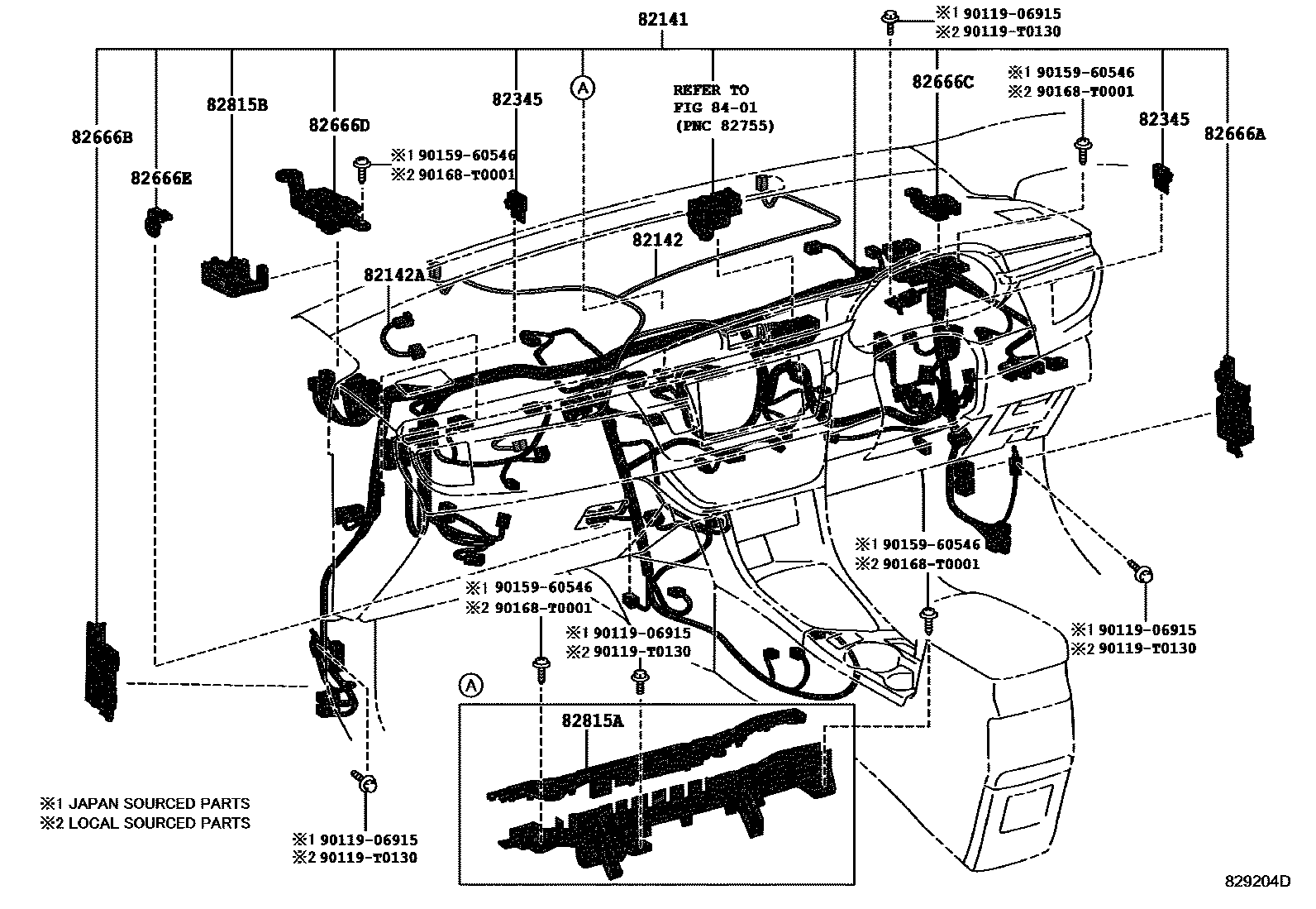 Toyota COROLLA 线束和卡夹 EPC diagram — 829204D