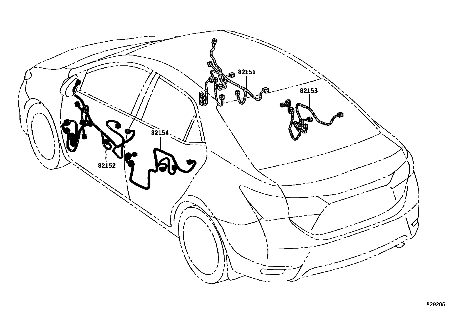 Toyota COROLLA 线束和卡夹 EPC diagram — 829205