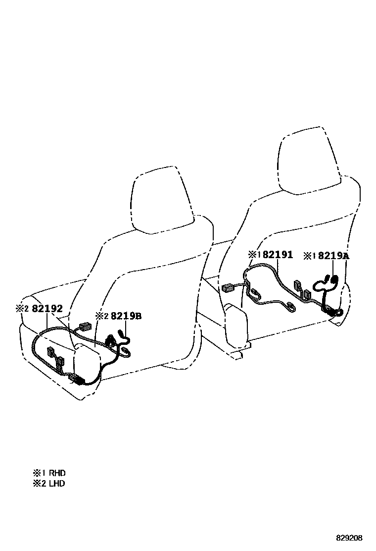 Toyota COROLLA 线束和卡夹 EPC diagram — 829208