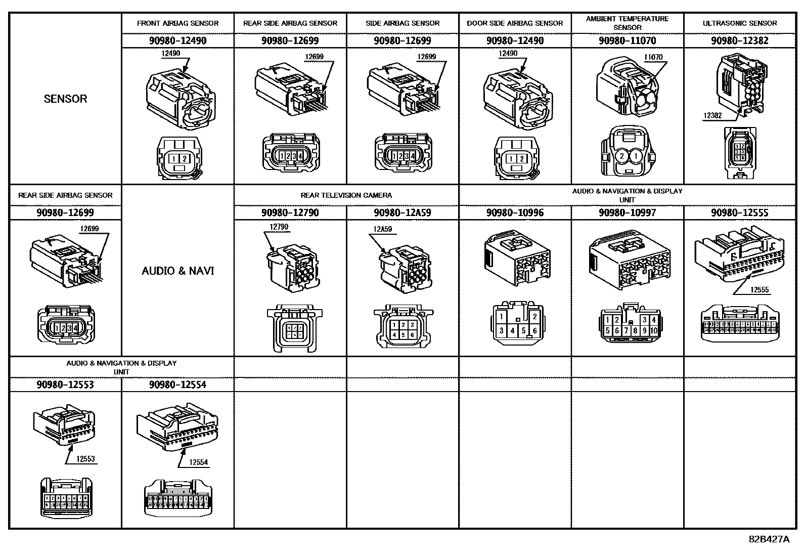 Toyota COROLLA 线束和卡夹 EPC diagram — 82B427A