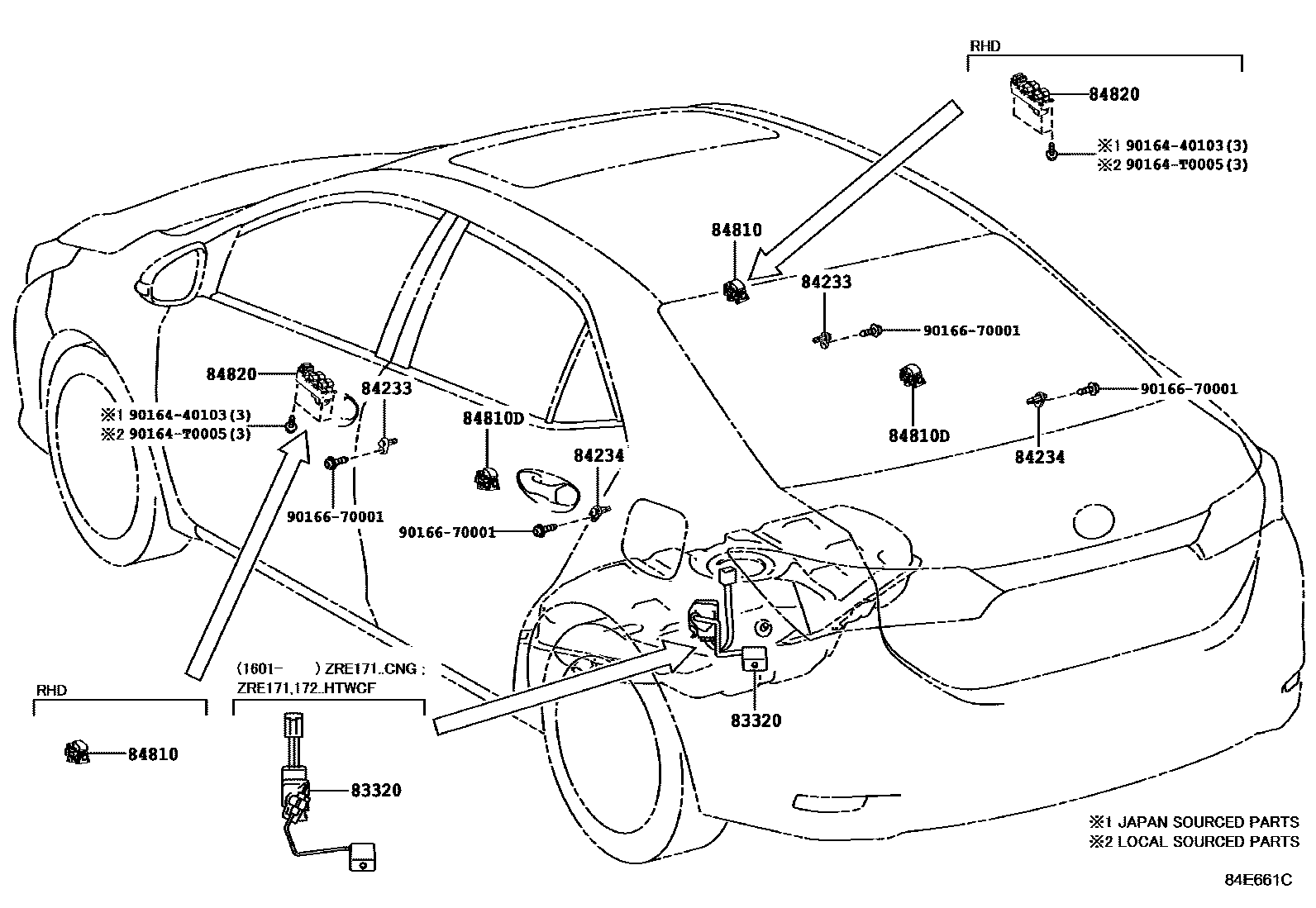 Toyota COROLLA 开关和继电器和ECU EPC diagram — 84E661C