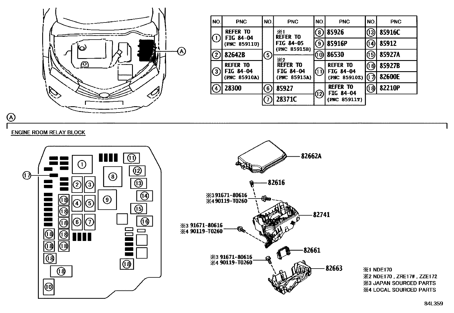 Toyota COROLLA 开关和继电器和ECU EPC diagram — 84L359