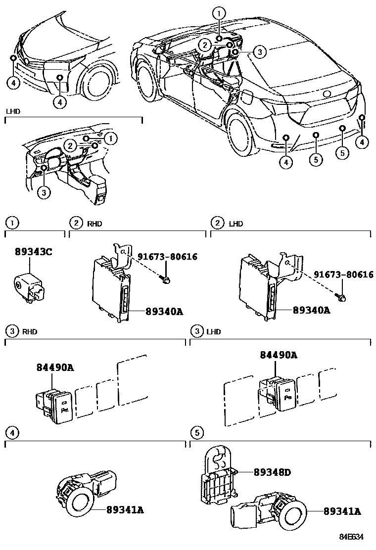 Toyota COROLLA 测距雷达和倒车雷达 EPC diagram — 84E634