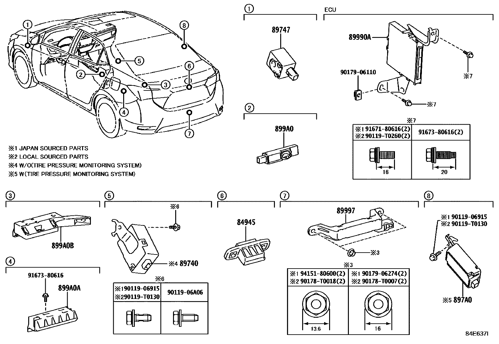 Toyota COROLLA 遥控门锁 EPC diagram — 84E637I