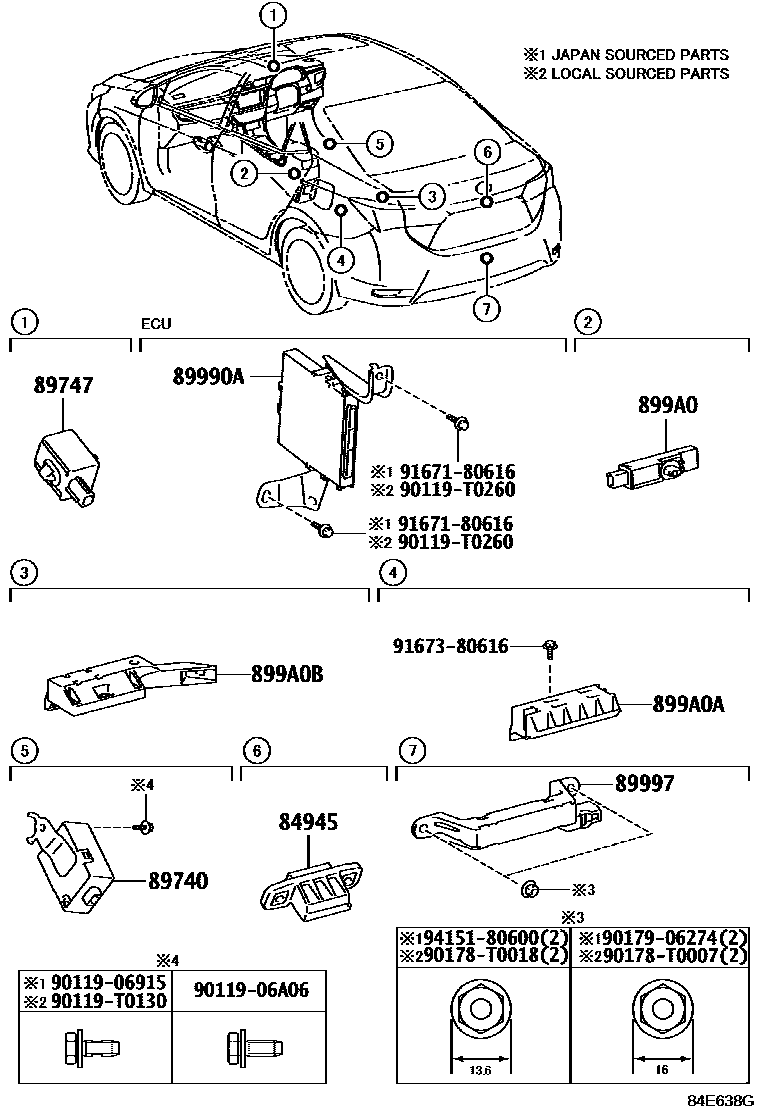 Toyota COROLLA 遥控门锁 EPC diagram — 84E638G