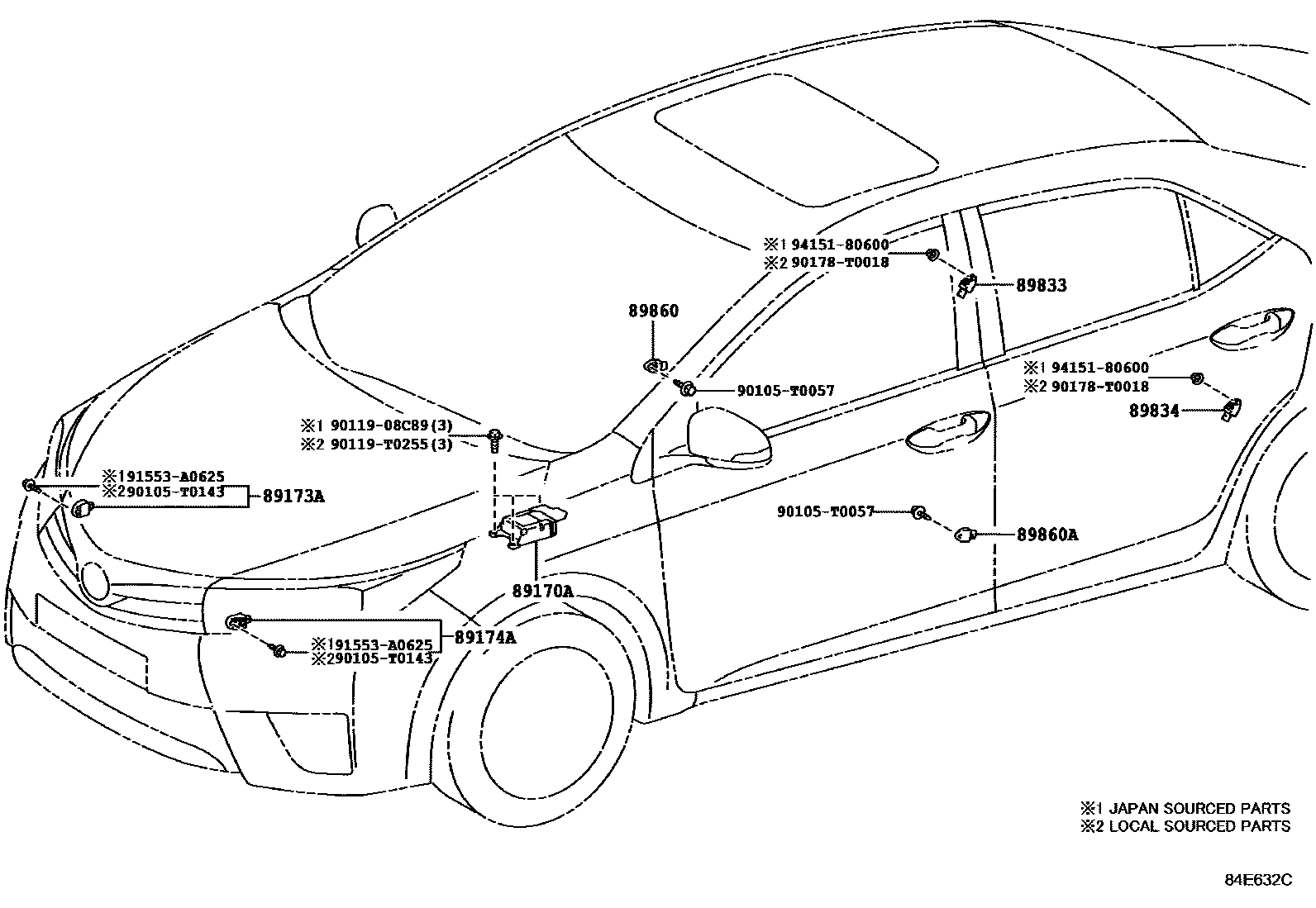 Toyota COROLLA 空气囊 EPC diagram — 84E632C