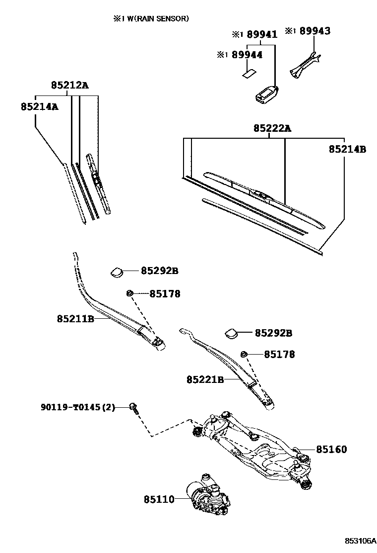 Toyota COROLLA 挡风玻璃刮水器 EPC diagram — 853106A