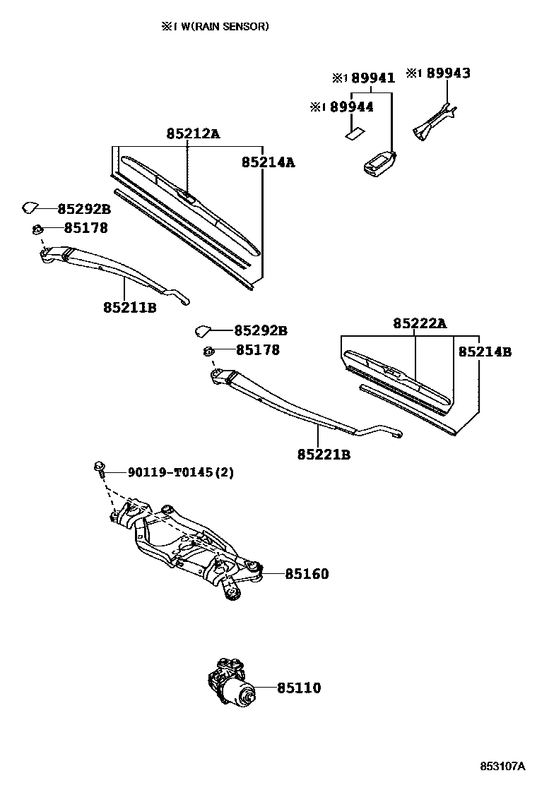 Toyota COROLLA 挡风玻璃刮水器 EPC diagram — 853107A