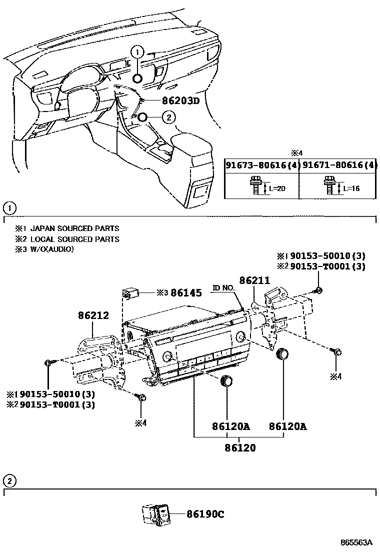 Toyota COROLLA 收音机、放大器和冷凝器 EPC diagram — 865563A