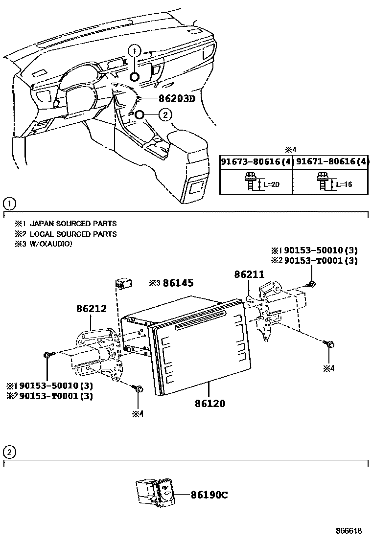 Toyota COROLLA 收音机、放大器和冷凝器 EPC diagram — 866618