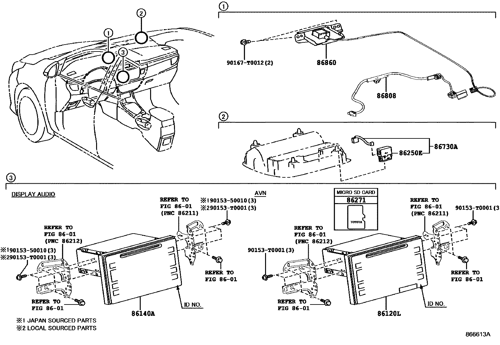 Toyota COROLLA 导航和前监视器显示屏 EPC diagram — 866613A