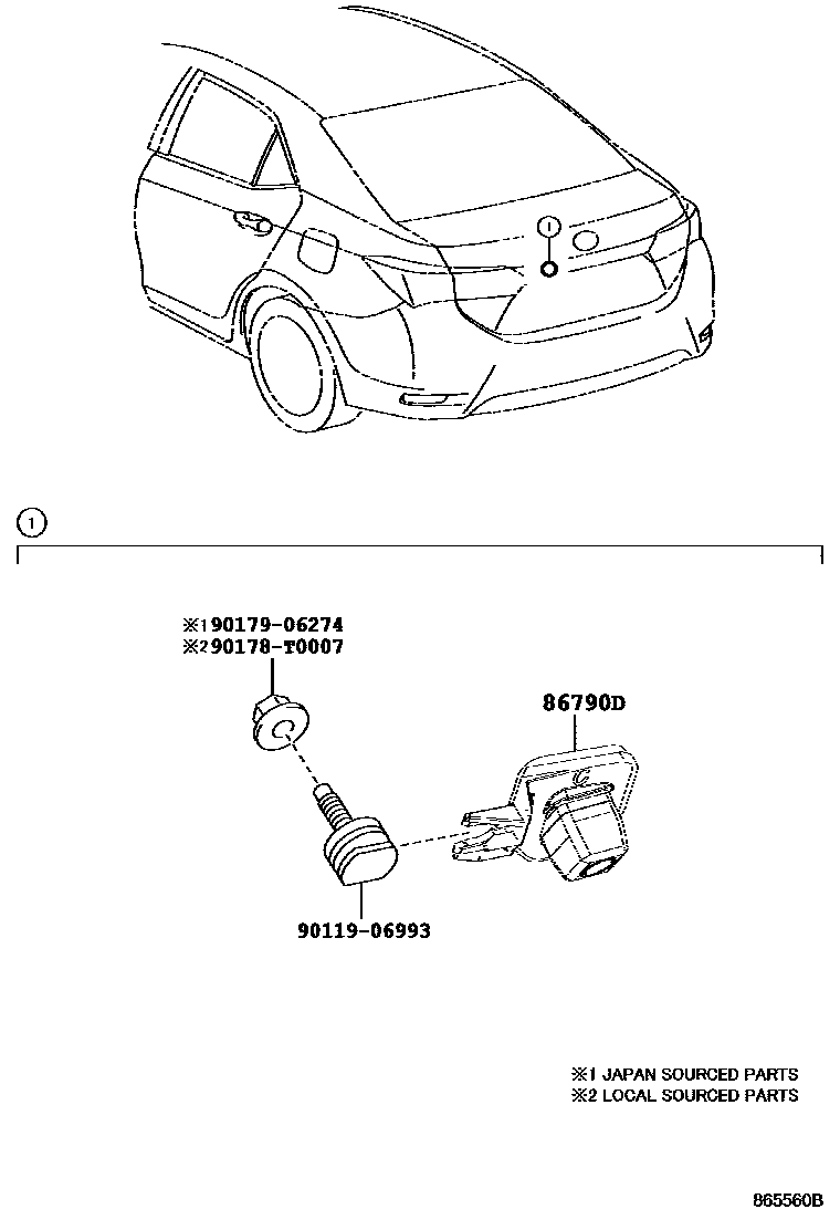 Toyota COROLLA 倒车影像和摄像头 EPC diagram — 865560B