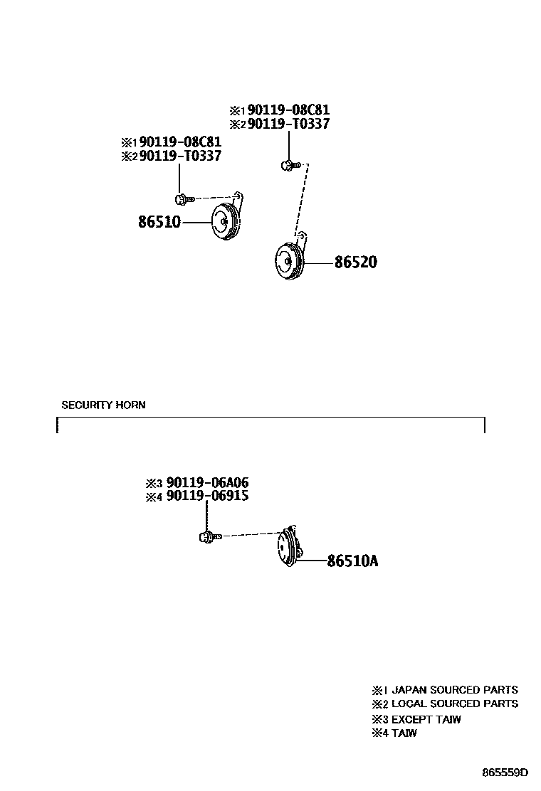 Toyota COROLLA 喇叭 EPC diagram — 865559D