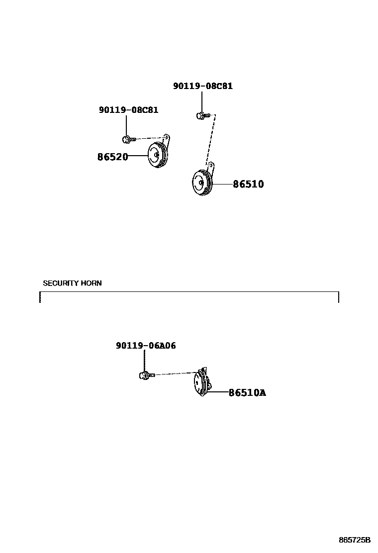 Toyota COROLLA 喇叭 EPC diagram — 865725B