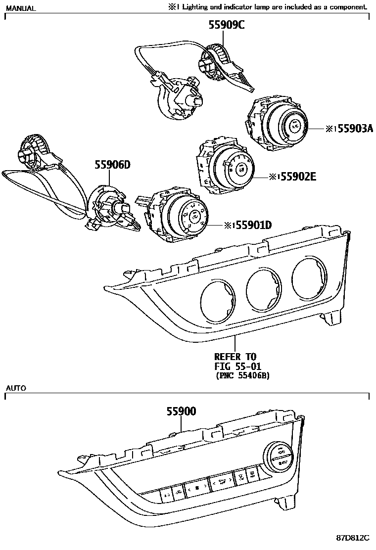 Toyota COROLLA 暖风和空调系统 - 控制器和风管 EPC diagram — 87D812C