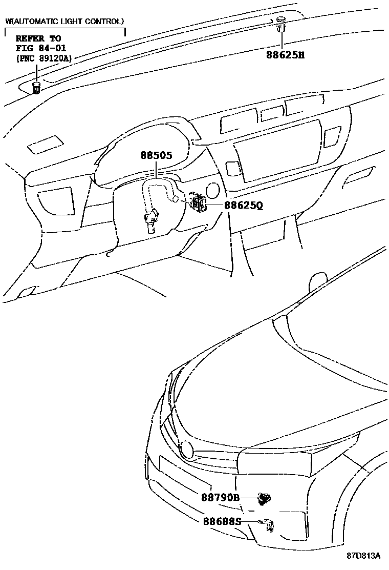 Toyota COROLLA 暖风和空调系统 - 控制器和风管 EPC diagram — 87D813A