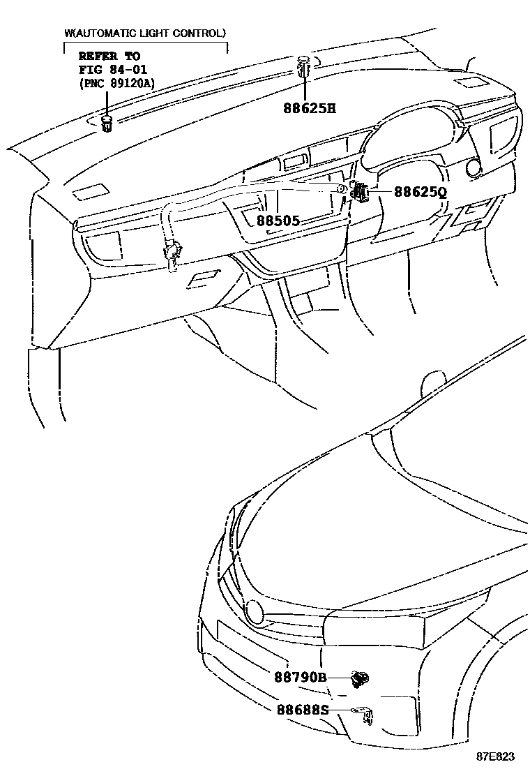 Toyota COROLLA 暖风和空调系统 - 控制器和风管 EPC diagram — 87E823