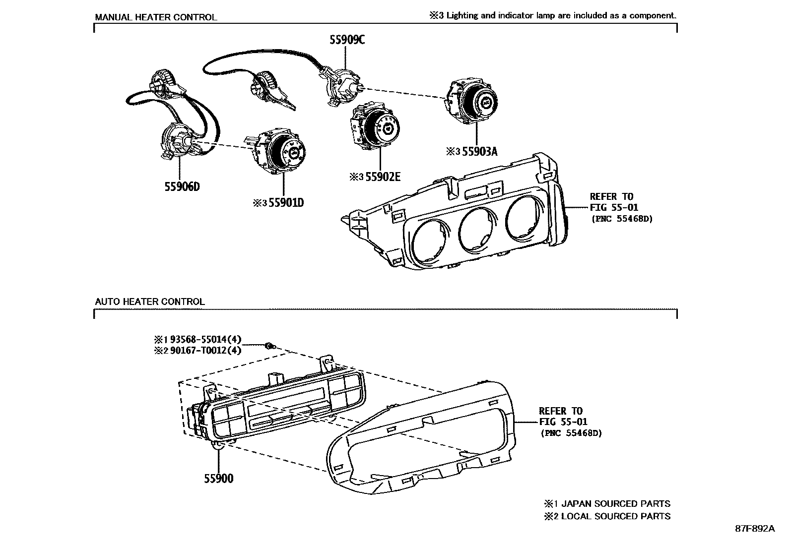 Toyota COROLLA 暖风和空调系统 - 控制器和风管 EPC diagram — 87F892A