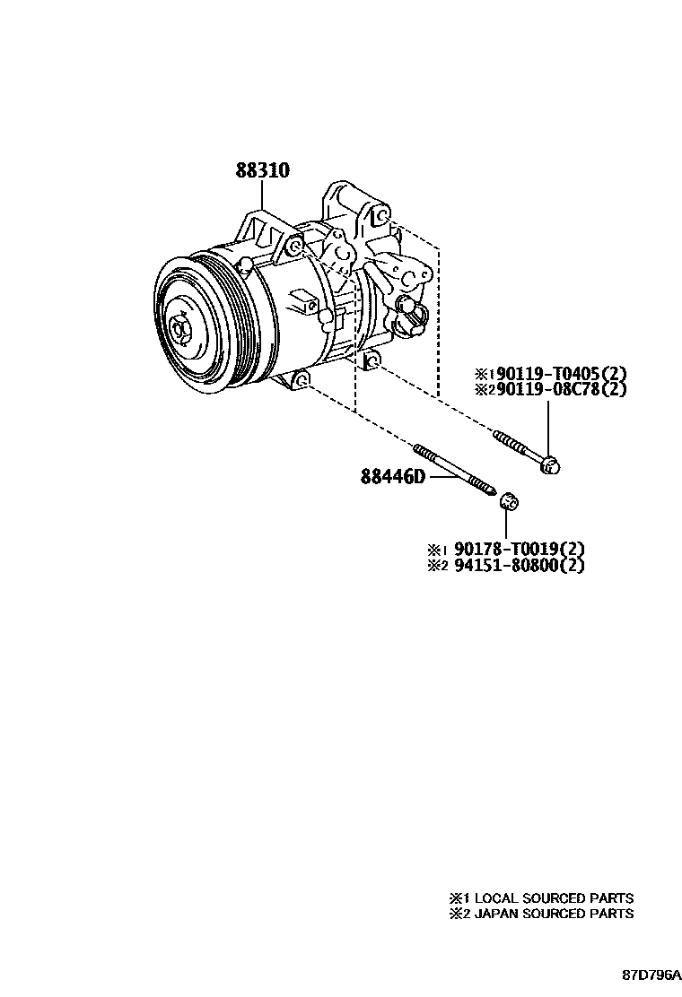 Toyota COROLLA Heating & Air Conditioning - Compressor EPC diagram — 87D796A