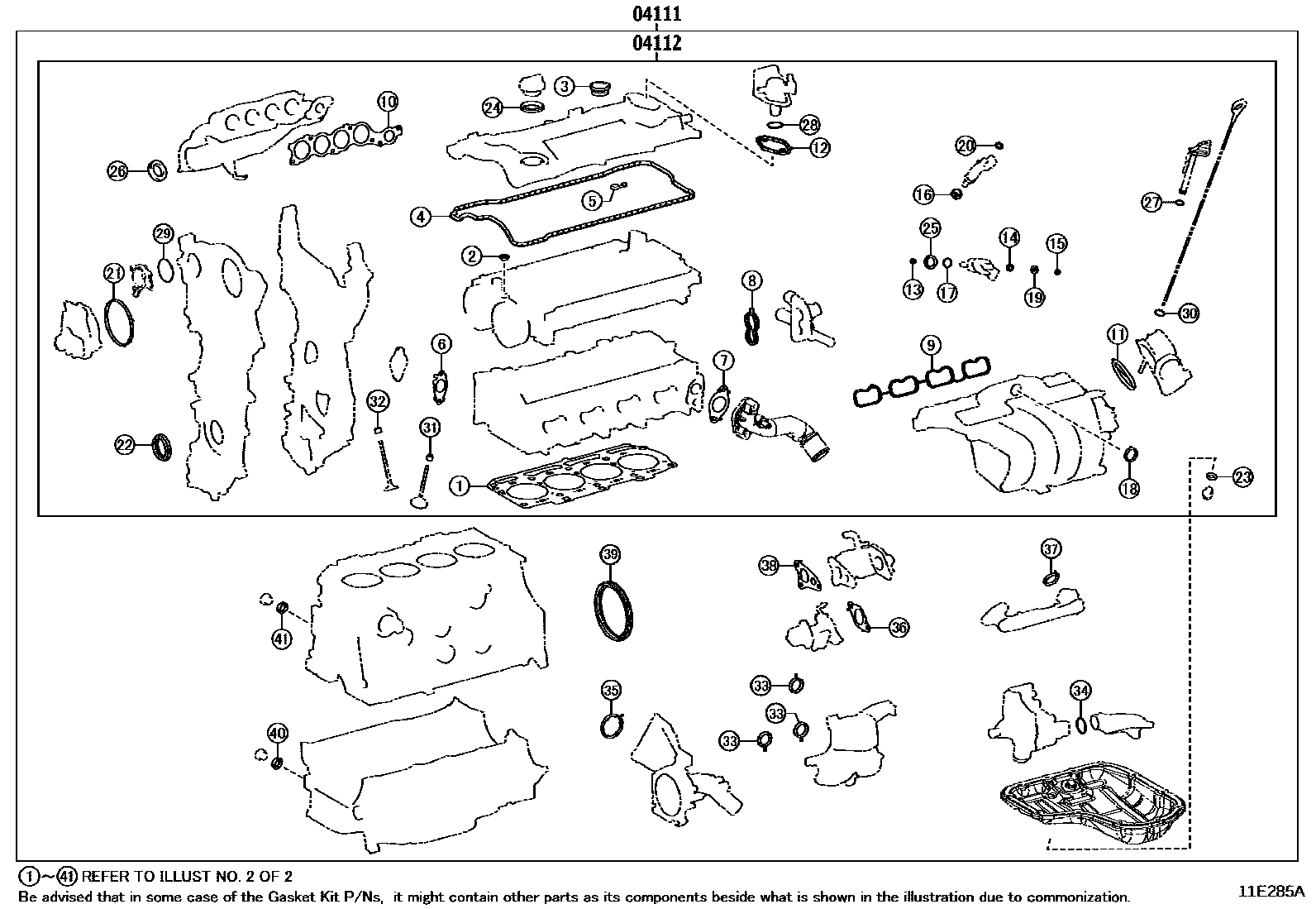 Toyota COROLLA Engine Overhaul Gasket Kit EPC diagram — 11E285A