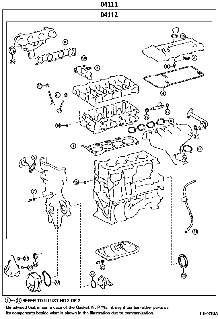 Toyota COROLLA Engine Overhaul Gasket Kit EPC diagram — 11E310A