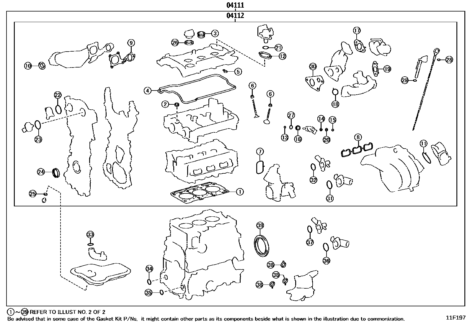 Toyota COROLLA Engine Overhaul Gasket Kit EPC diagram — 11F197