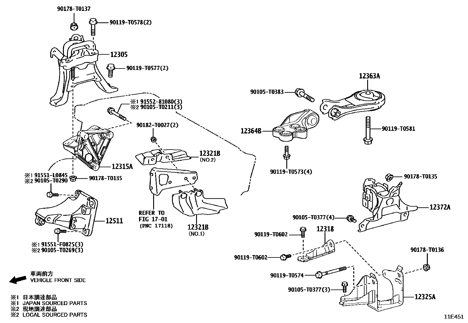 Toyota COROLLA Engine Mounting EPC diagram — 11E451