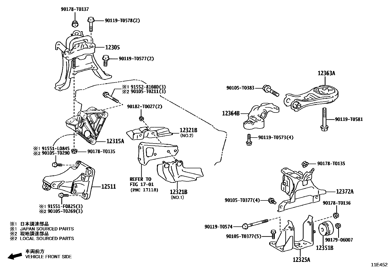 Toyota COROLLA Engine Mounting EPC diagram — 11E452