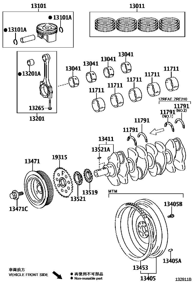 Toyota COROLLA Crankshaft & Piston EPC diagram — 132911B