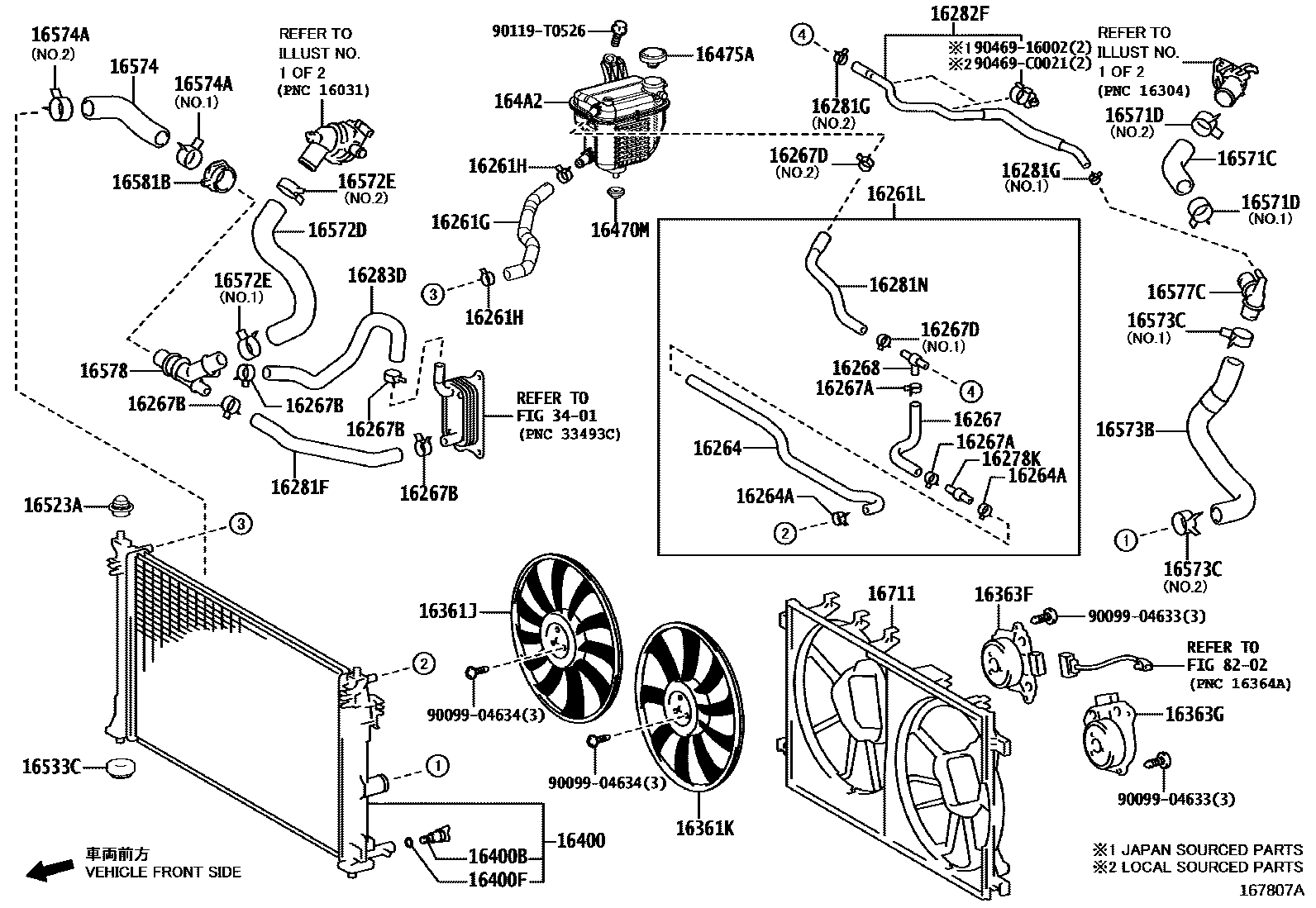 Toyota COROLLA RADIATOR & WATER OUTLET EPC diagram — 167807A
