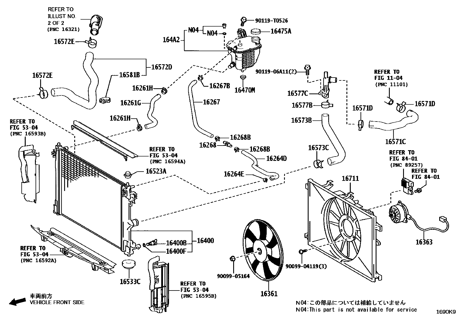 Toyota COROLLA RADIATOR & WATER OUTLET EPC diagram — 1690K9