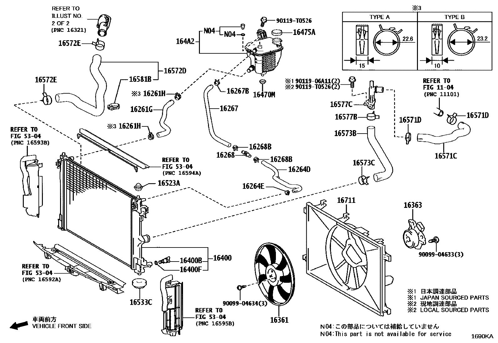Toyota COROLLA RADIATOR & WATER OUTLET EPC diagram — 1690KA