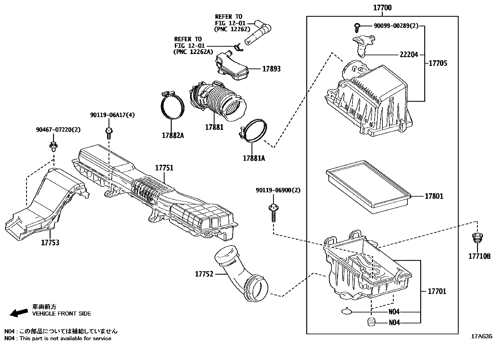 Toyota COROLLA Air Cleaner EPC diagram — 17A636