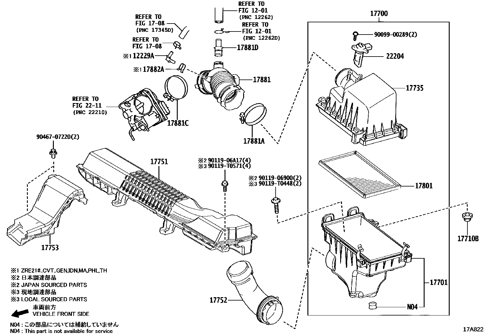 Toyota COROLLA Air Cleaner EPC diagram — 17A822