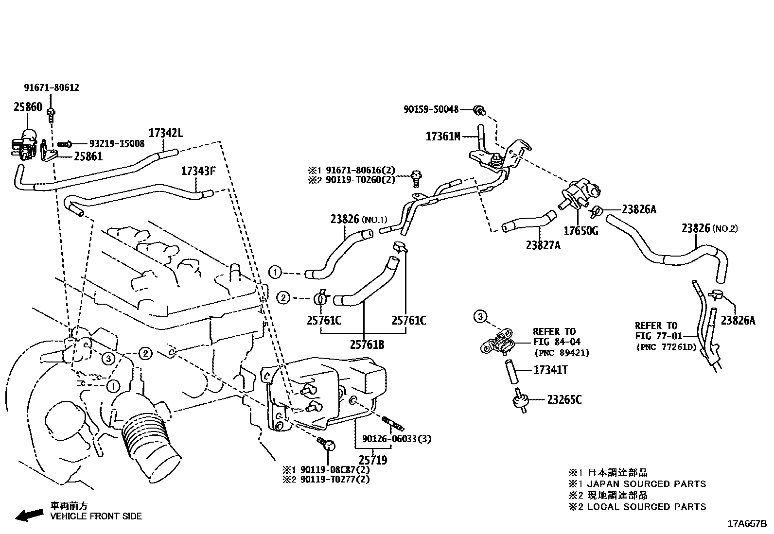 Toyota COROLLA vacuum tube EPC diagram — 17A657B