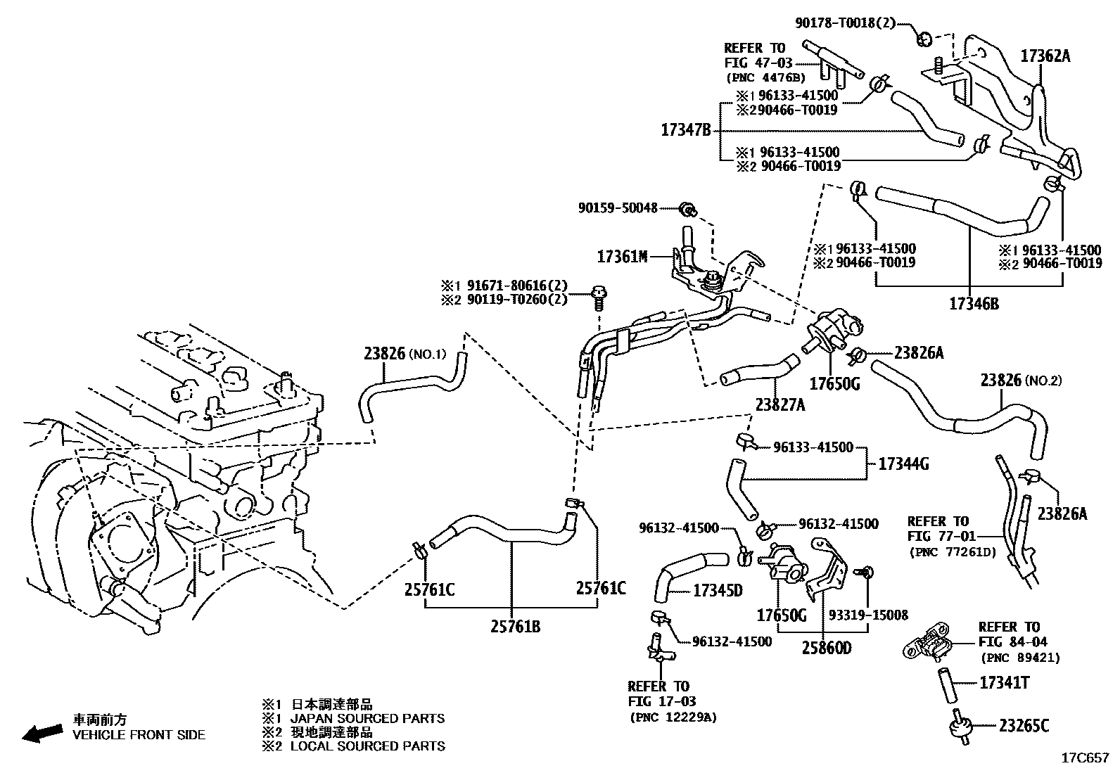 Toyota COROLLA vacuum tube EPC diagram — 17C657