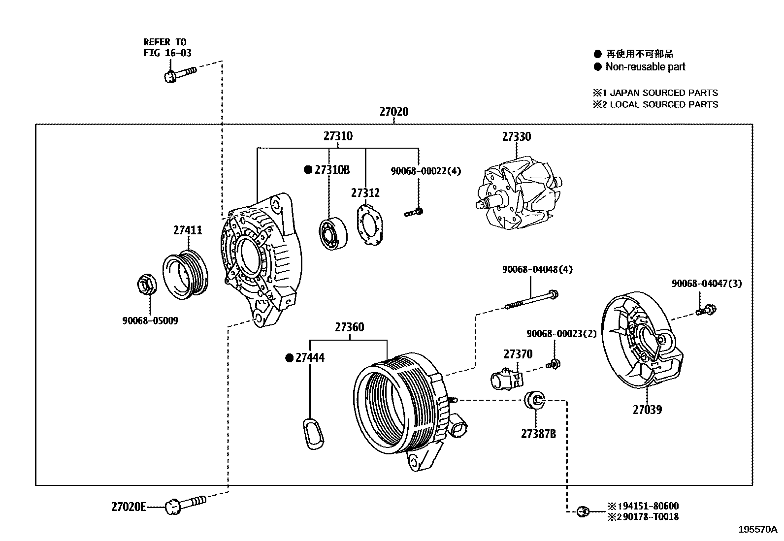 Toyota COROLLA Alternator EPC diagram — 195570A