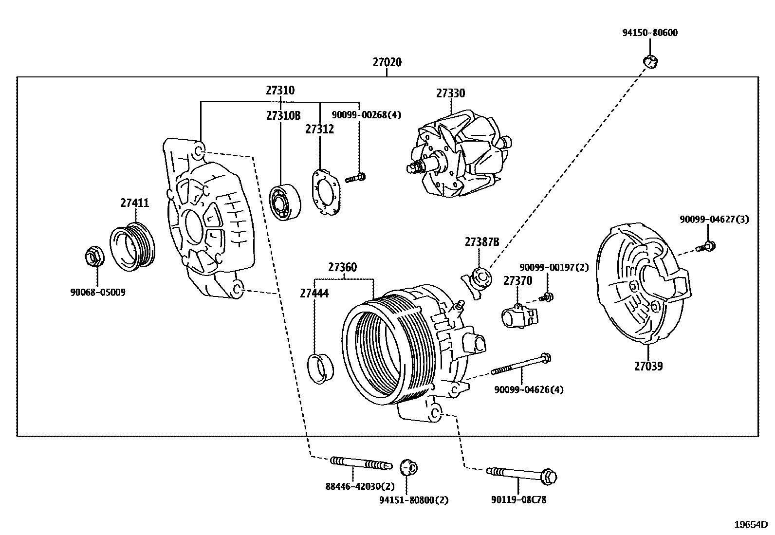 Toyota COROLLA Alternator EPC diagram — 19654D