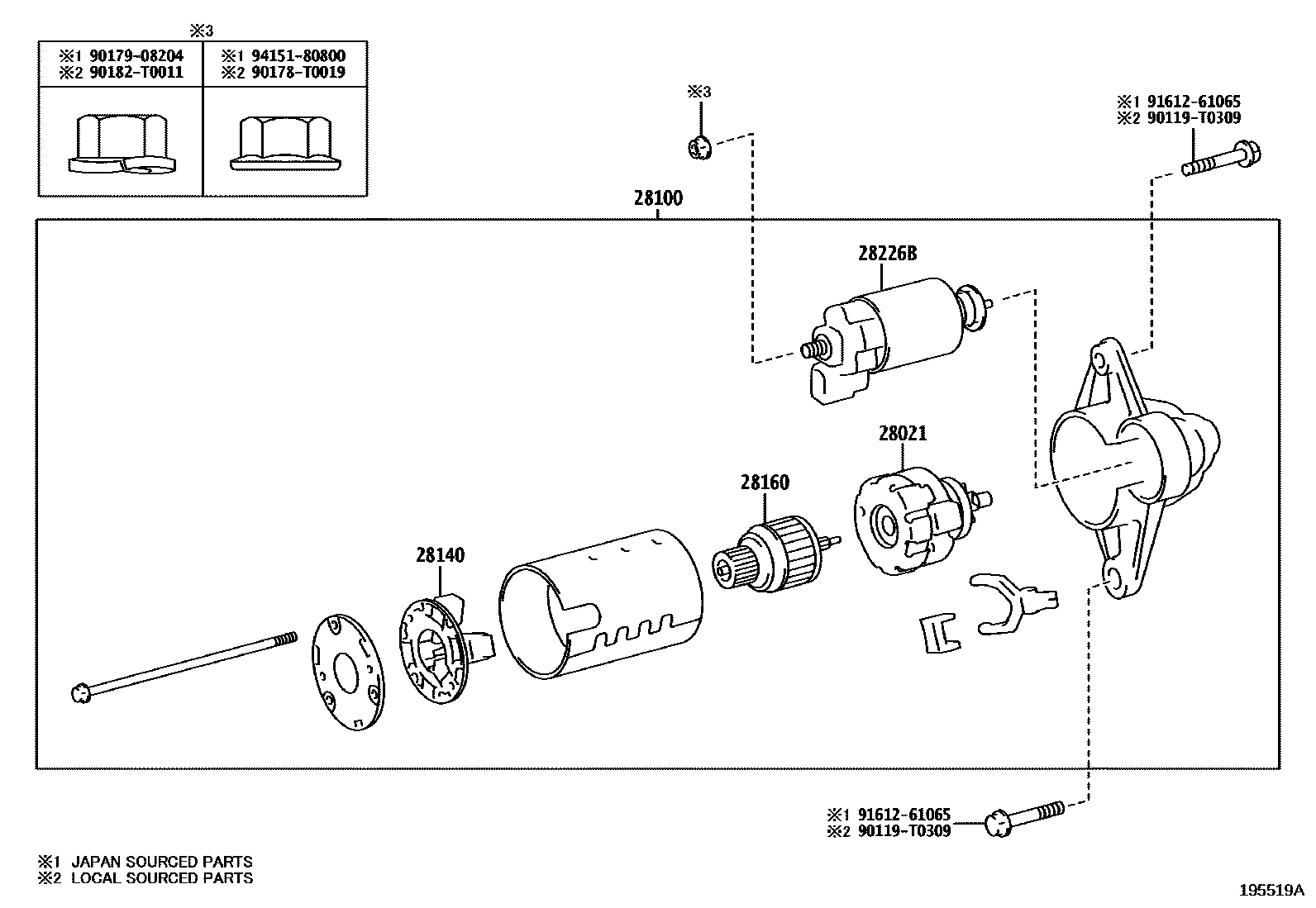 Toyota COROLLA 起动机 EPC diagram — 195519A