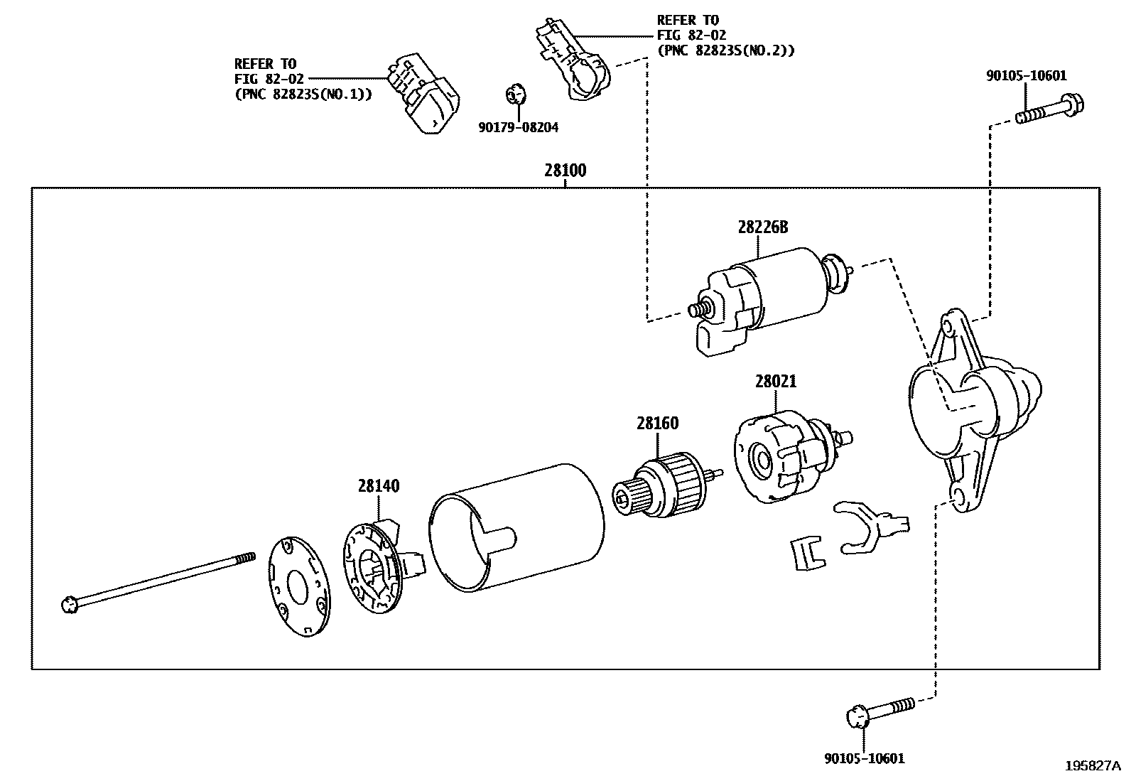 Toyota COROLLA 起动机 EPC diagram — 195827A