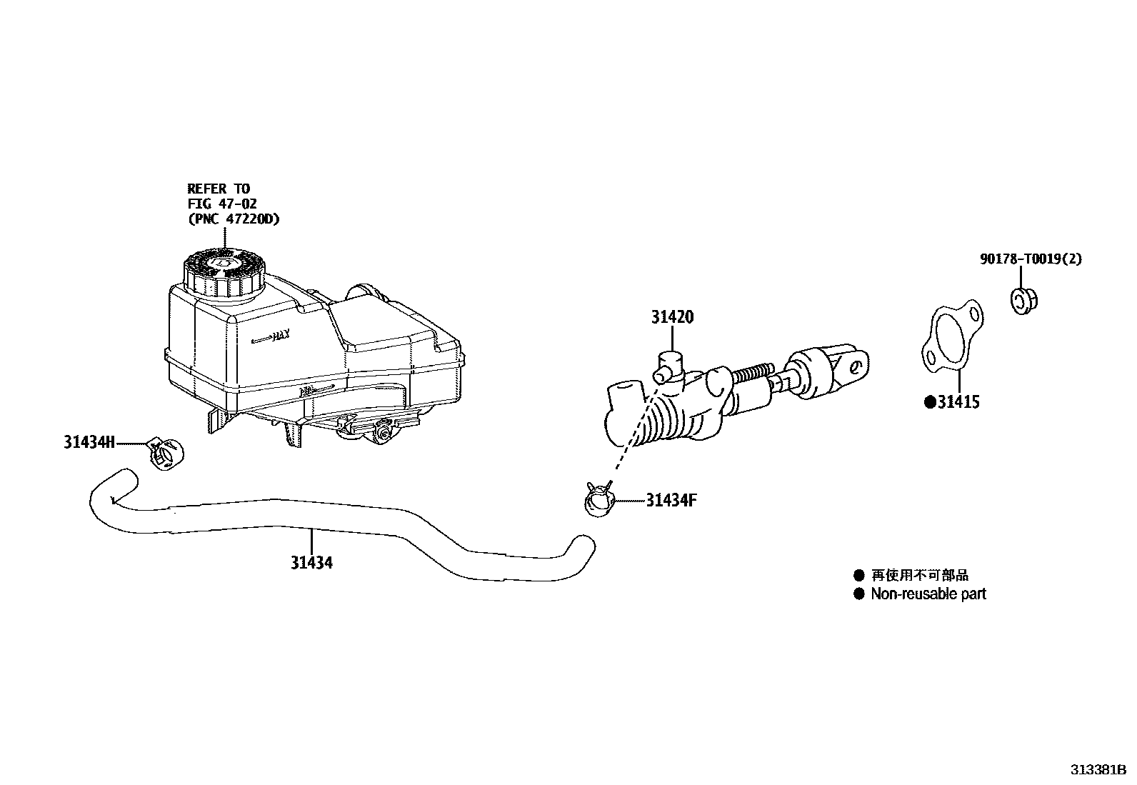 Toyota COROLLA 离合器总泵 EPC diagram — 313381B
